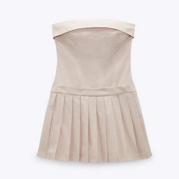 Zara pleated striped strapless dress size L - Picture 4 of 10
